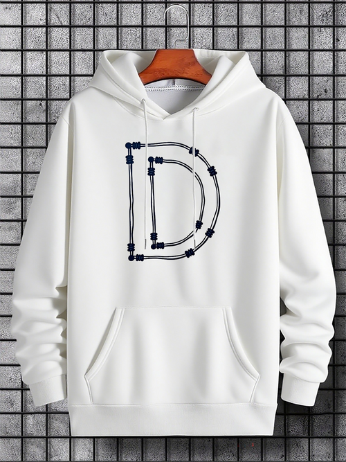 Men's Graphic Hoodie Minimalist Geometric Lines Forming Letter D Hoodie
