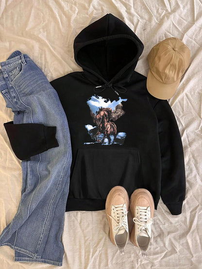 Women's Graphic Hoodie Majestic Horse Running Wild Among Windswept Plains Hoodie