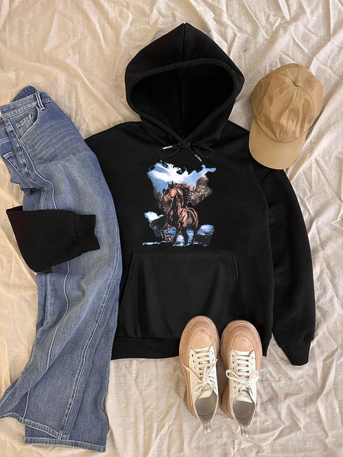 Women's Graphic Hoodie Majestic Horse Running Wild Among Windswept Plains Hoodie