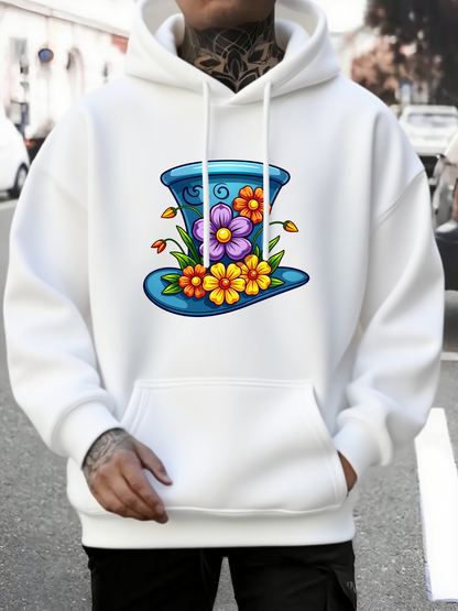 Men's Graphic Hoodie Colorful Wild Blossom With Blue Tophat Among Spring Flowers