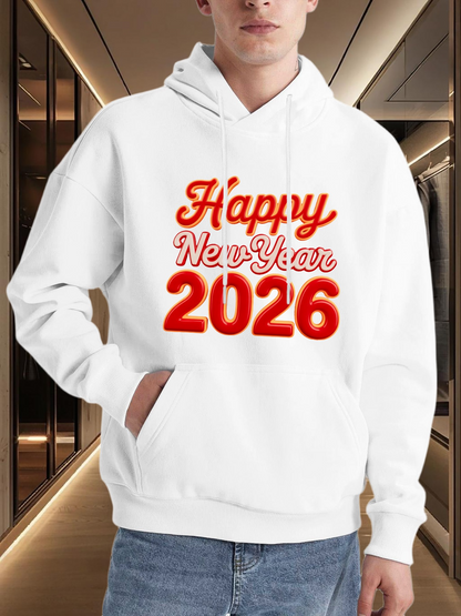 Men's Graphic Hoodie Happy New Year Red Typography Celebration 2026 Hoodie