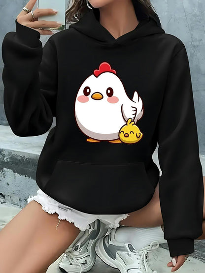 Women's Graphic Hoodie Cute Cartoon Chick With Baby Chick Under Calm Sky Hen