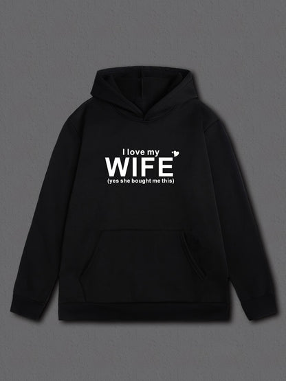 Women's Graphic Hoodie I Love My Wife Simple White Lettering On Black Hoodie Wife