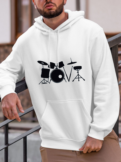 Men's Graphic Hoodie Minimalist Silhouette Drum Set On Modern White Hoodie