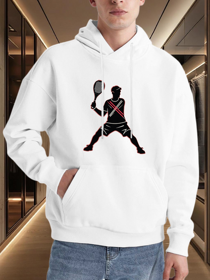 Men's Graphic Hoodie Dynamic Motion Figure In Silhouette With Racket Under Stadium Lights Tennis Player