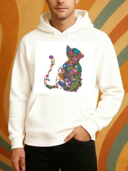 Men's Graphic Hoodie Colorful Psychedelic Floral Swirls And Abstract Patterns Cat