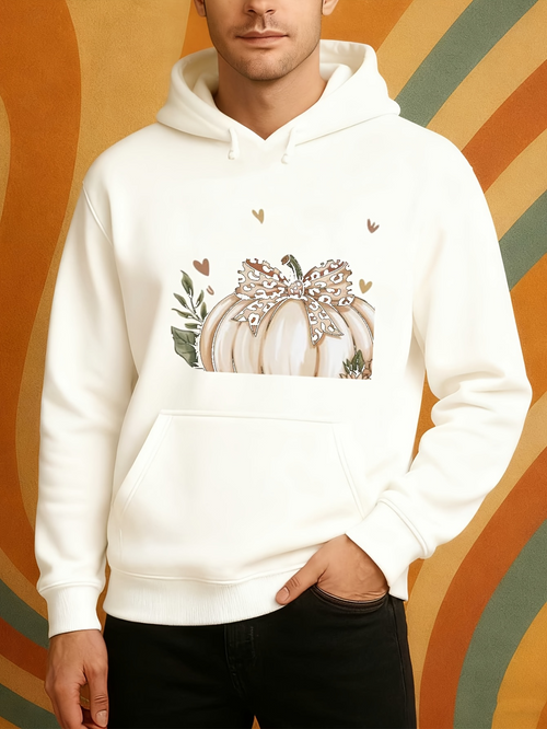 Men's Graphic Hoodie Butterflies And Foliage Among Autumn Leaves Pumpkin