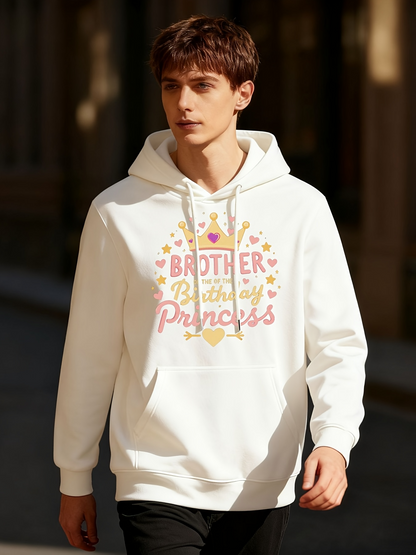 Men's Graphic Hoodie Brother Of A Real Life Princess Surrounded By Pink Yellow Hearts And A Crown