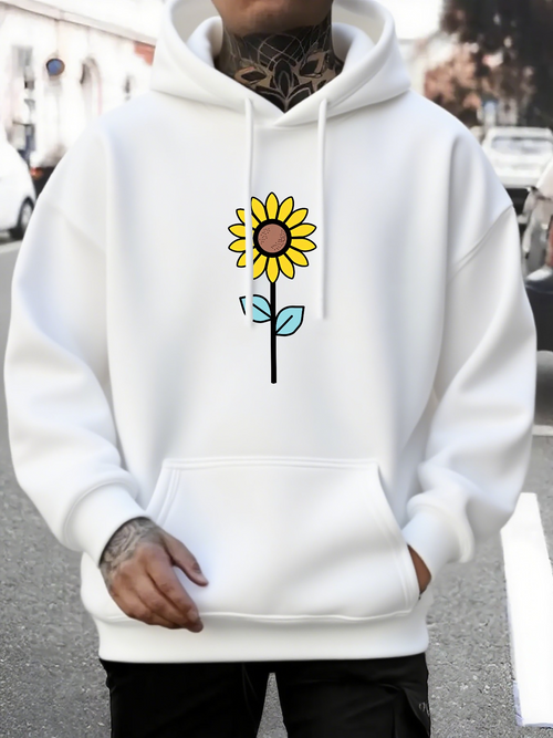Men's Graphic Hoodie Minimal Sunlit Blooms With Bright Petals And Green Leaves Sunflower