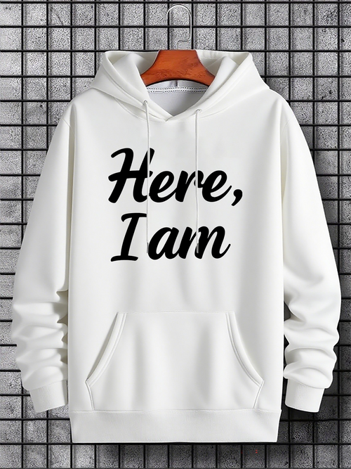 Men's Graphic Hoodie Here I Am Minimalist Typography Statement Hoodie