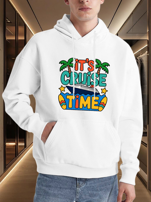 Men's Graphic Hoodie Its Cruise Time With Palm Trees Stars Waves Colorful Lettering Cruise Ship