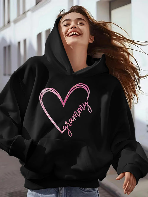 Women's Graphic Hoodie Pink Brushstroke Heart With Handwritten Style Lettering Granny