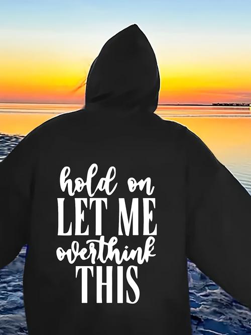 Women's Graphic Hoodie Hold On Let Me Overthink This Against Calm Sunset Waters Hoodie