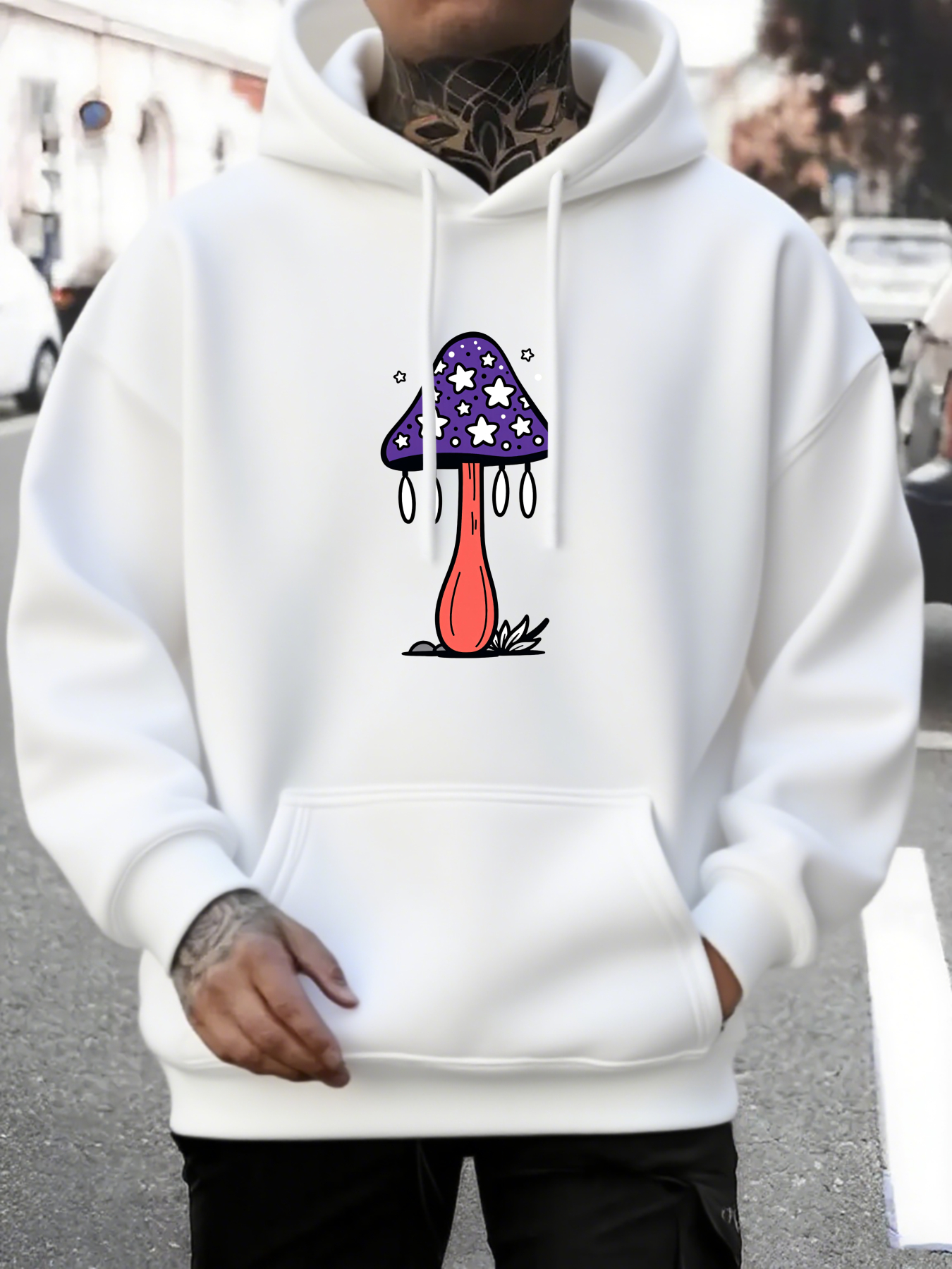 Men's Graphic Hoodie Surreal Night Sky With Stars On Funky Cartoon Mushroom