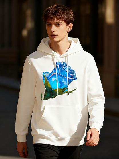 Men's Graphic Hoodie Vivid Artistic Blue Watercolor Design With Lush Green Leaves Frog