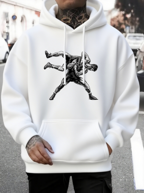 Men's Graphic Hoodie Dynamic Action Scene With Two Fighters In Intense Wrestling Hold