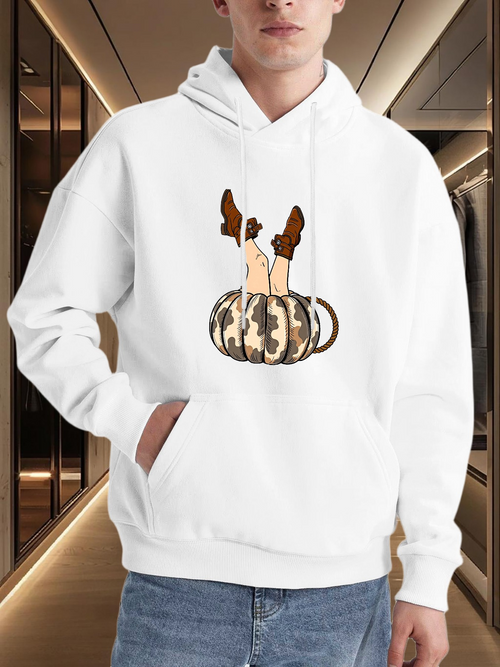 Men's Graphic Hoodie Cowboy Boots And Bare Legs Sitting On Camo Pumpkin Hoodie