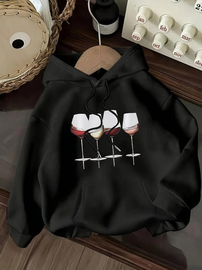 Women's Graphic Hoodie Elegant Red Wine Glasses Reflecting In Gentle Shadow Wineglass