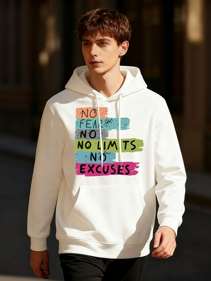 Men's Graphic Hoodie No Fear No Limits No Excuses Colorful Paint Streaks On Street Hoodie