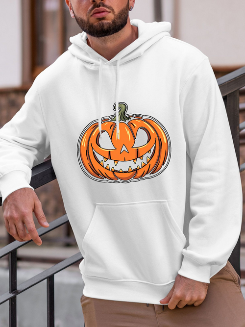 Men's Graphic Hoodie Spooky Grinning Jack O Lantern With Vivid Orange Glow Pumpkin