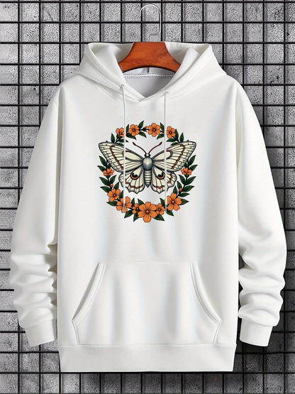 Men's Graphic Hoodie Delicate Butterfly With Roses And Lush Greenery Surrounded By Blossoms Butterfly