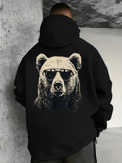 Men's Graphic Hoodie Urban Grizzly In Sunglasses With Bold Monochrome Graphic Bear