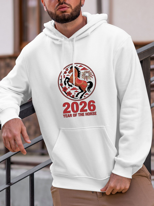 Men's Graphic Hoodie 2026 Year Of The Horse Traditional Paper Cut Silhouette Embracing Prosperity Horse