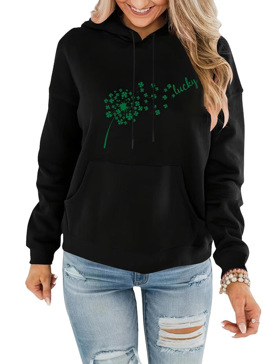 Women's Graphic Hoodie Lucky Green Dandelion With Floating Petals Among Soft Breezy Winds Hoodie