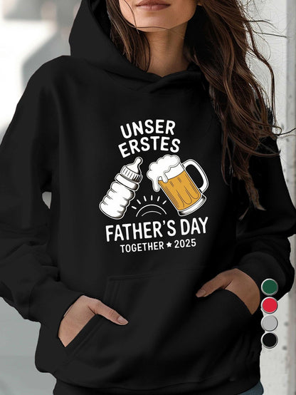 Women's Graphic Hoodie Fathers Day Together 2025 With Beer Mug And Baby Bottle Celebration