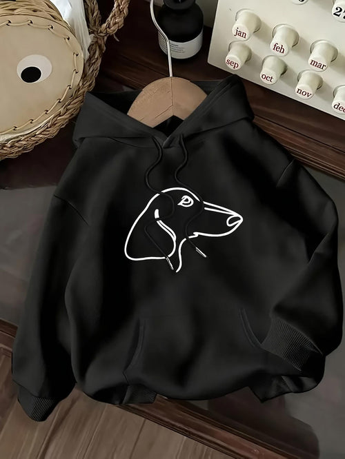 Women's Graphic Hoodie Minimalist Single Line Drawing With Gentle Flowing Curves Depicting Calm Dog Head