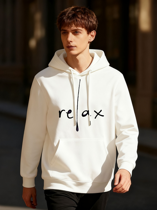 Men's Graphic Hoodie Relax Minimalist Handwritten Text Across Soft Cotton Hoodie