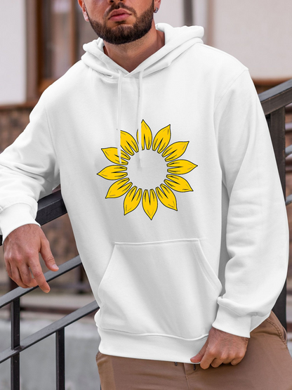 Men's Graphic Hoodie Bright Yellow Petals Centered On White Radiant Sunflower