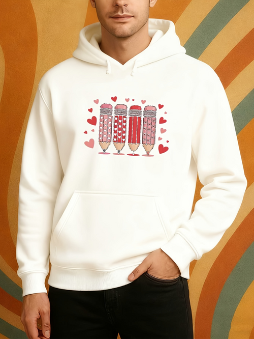 Men's Graphic Hoodie Hearts Pattern With Colorful Straws And Sparkling Glasses Milkshake