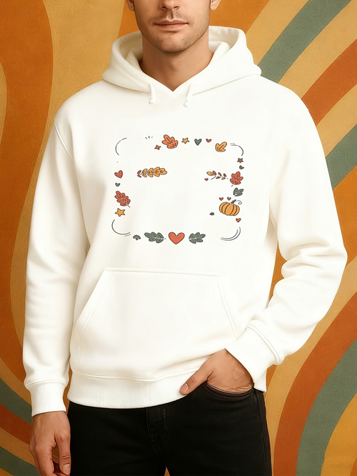 Men's Graphic Hoodie Playful Autumn Elements With Hearts And Pumpkins Arranged Around A Cozy Centerpiece Hoodie
