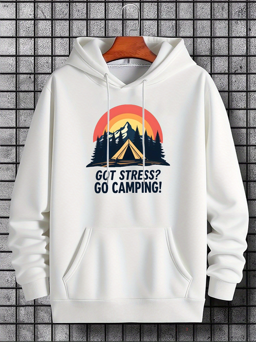 Men's Graphic Hoodie Got Stress Go Camping Under Colorful Sunset With Pine Trees Tent