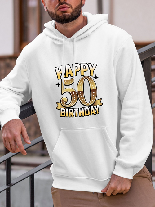 Men's Graphic Hoodie Happy Golden Balloons With Confetti And Shining Light Birthday