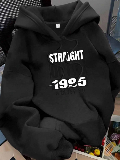 Women's Graphic Hoodie Straight Bold Year Numbers With Minimal Monochrome Hooded Sweatshirt
