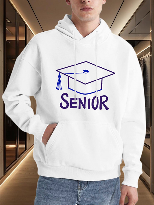 Men's Graphic Hoodie Senior Line Art Graduation Cap Celebrating Student Moment
