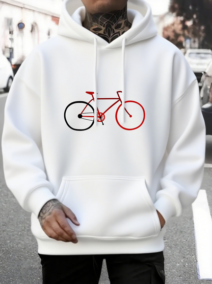 Men's Graphic Hoodie Minimalist Road Bicycle Outline With Contrasting Red And Black Contemporary Street Design Bicycle