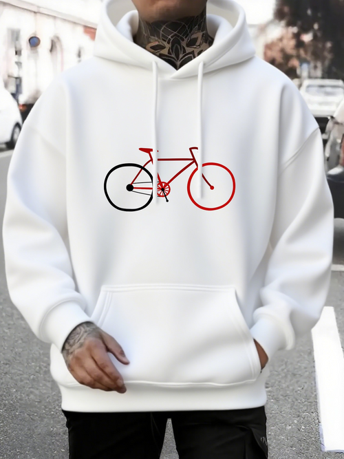 Men's Graphic Hoodie Minimalist Road Bicycle Outline With Contrasting Red And Black Contemporary Street Design Bicycle
