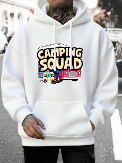 Men's Graphic Hoodie Camping Squad Playful Cartoon Style With Colorful Retro Camper Vans