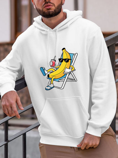 Men's Graphic Hoodie Cool Banana With Sunglasses Lounging On Beach Chair Holding Drink Banana