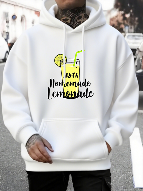 Men's Graphic Hoodie Fresh Homemade Lemonade With Lemon Slice And Yellow Refreshing Drink Glass