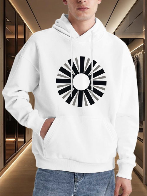 Men's Graphic Hoodie Radiating Monochrome Lines Forming A Geometric Sun Circle