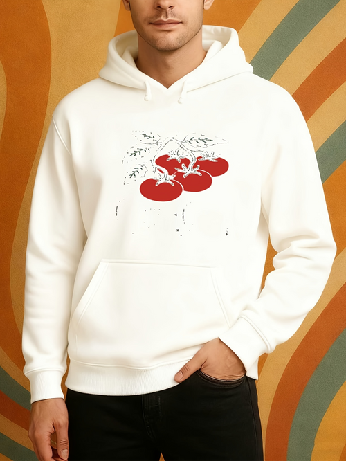 Men's Graphic Hoodie Juicy Fresh Red Cherries With Green Stems Clustered On White Hoodie Cherries