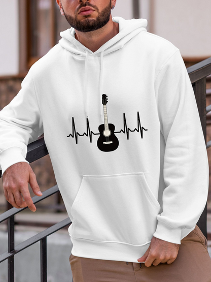 Men's Graphic Hoodie Heartbeat Waves With Guitar Silhouette At Center Guitar