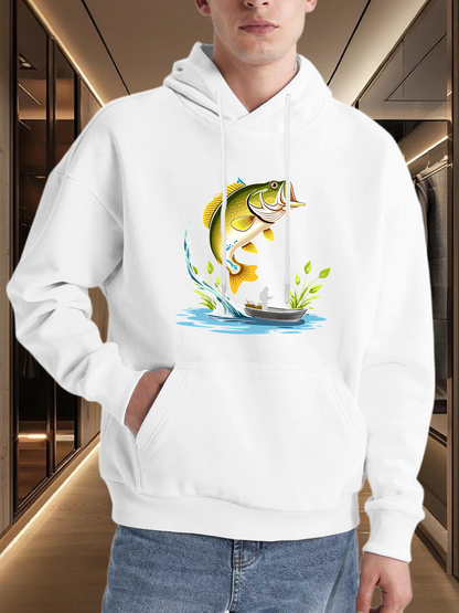 Men's Graphic Hoodie Freshwater River Scene With Leaping Fish Surrounded By Splashing Water