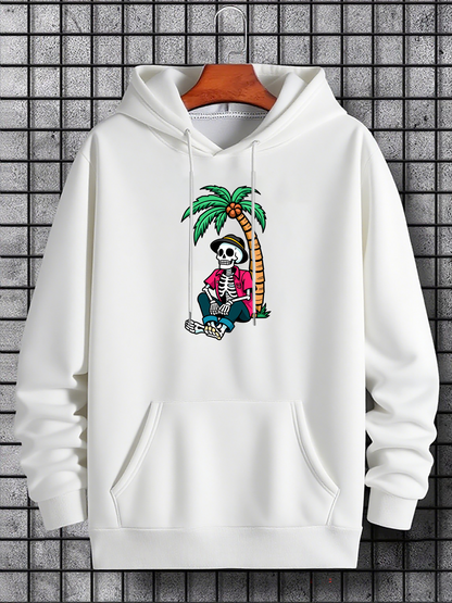 Men's Graphic Hoodie Chill Skeleton Relaxing Under A Tropical Palm Tree