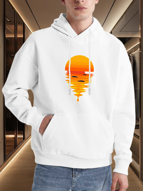Men's Graphic Hoodie Golden Sunset Reflections Mirrored On Calm Water With Gentle Clouds Sky