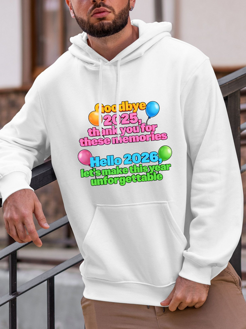 Men's Graphic Hoodie Colorful Balloons With Bright New Year Resolutions Text Hoodie